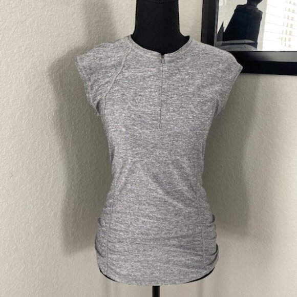 ATHLETA Pacifica Heather Gray Grey Contour Ruched 1/4 Zip Tank Top XS - Picture 3 of 12